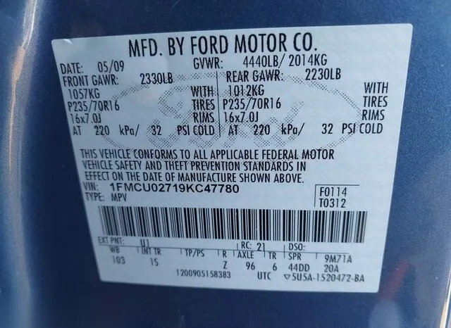 1FMCU02719KC47780 2009 2009 Ford Escape- Xls/Xls Manual 9