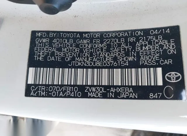 JTDKN3DU8E0376154 2014 2014 Toyota Prius- Two 9