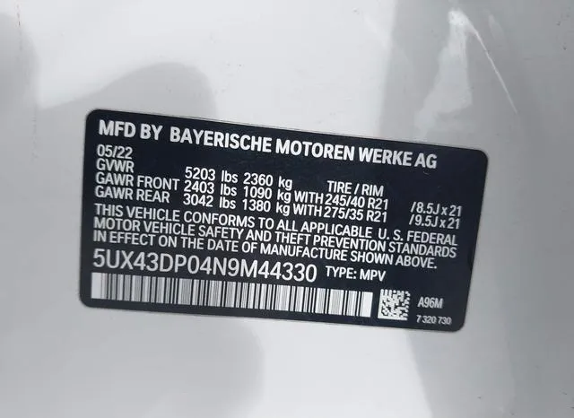 5UX43DP04N9M44330 2022 2022 BMW X3- Sdrive30I 9