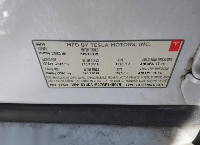 5YJSA1E27GF140919 2016 2016 Tesla Model S- 60D/70D/75D/85D/90D 9