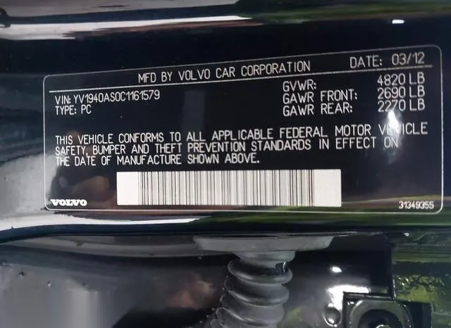 YV1940AS0C1161579 2012 2012 Volvo S80- 3-2/3-2 Platinum/3-2 9