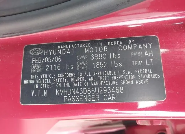 KMHDN46D86U293468 2006 2006 Hyundai Elantra- Gls/Limited 9