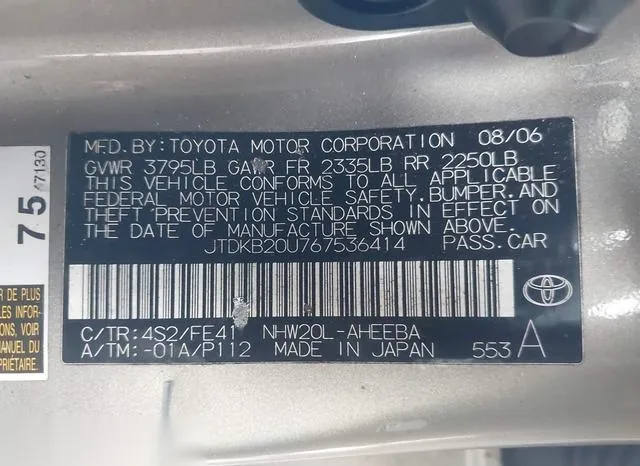 JTDKB20U767536414 2006 2006 Toyota Prius 9