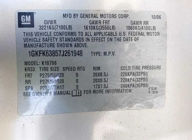 1GKFK63857J261948 2007 2007 GMC Yukon- Denali 9