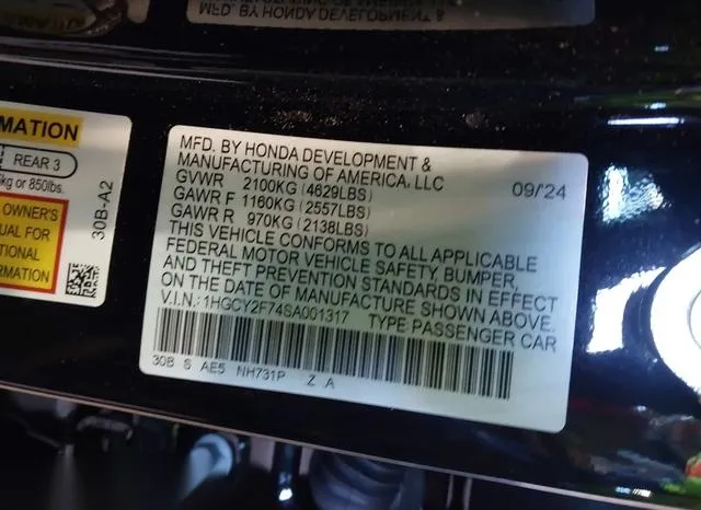 1HGCY2F74SA001317 2025 2025 Honda Accord- Hybrid Sport-L 9