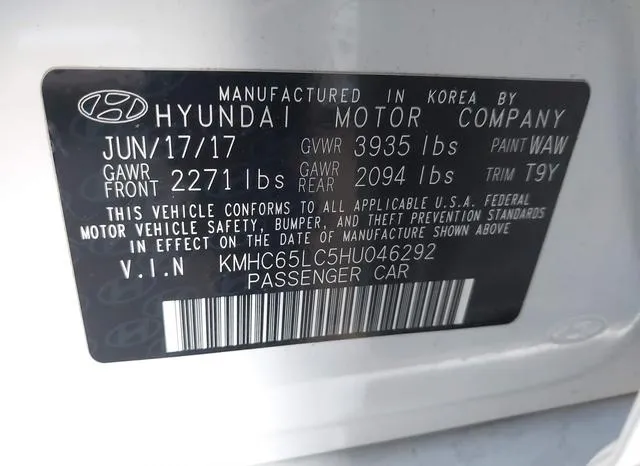 KMHC65LC5HU046292 2017 2017 Hyundai Ioniq- Hybrid Blue 9