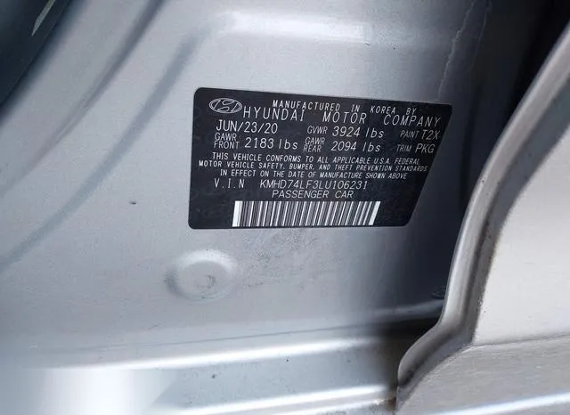 KMHD74LF3LU106231 2020 2020 Hyundai Elantra- SE 9