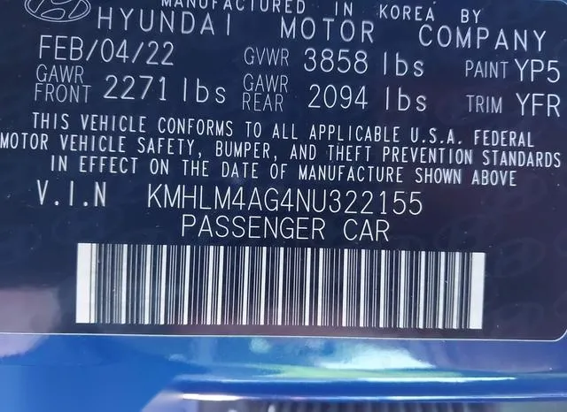 KMHLM4AG4NU322155 2022 2022 Hyundai Elantra- Sel 9