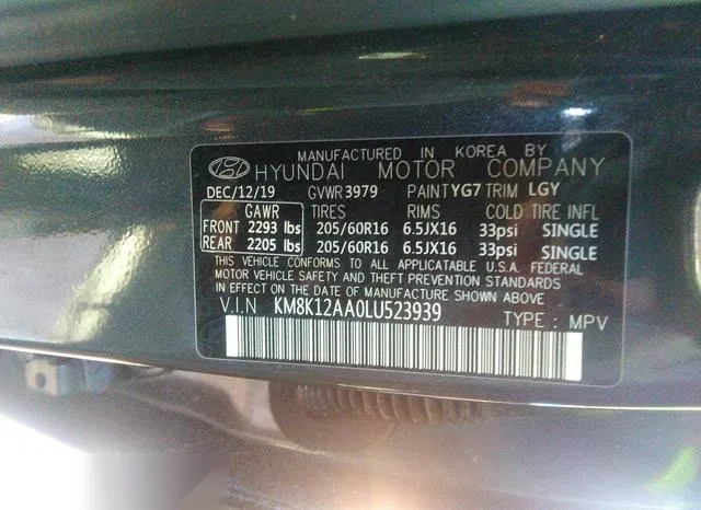 KM8K12AA0LU523939 2020 2020 Hyundai Kona- SE 9