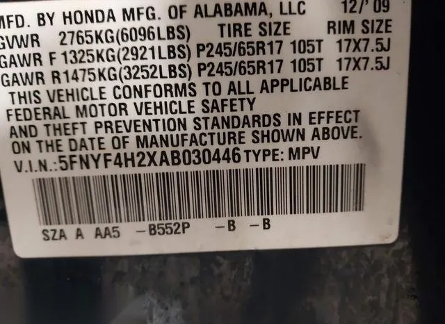 5FNYF4H2XAB030446 2010 2010 Honda Pilot- LX 9