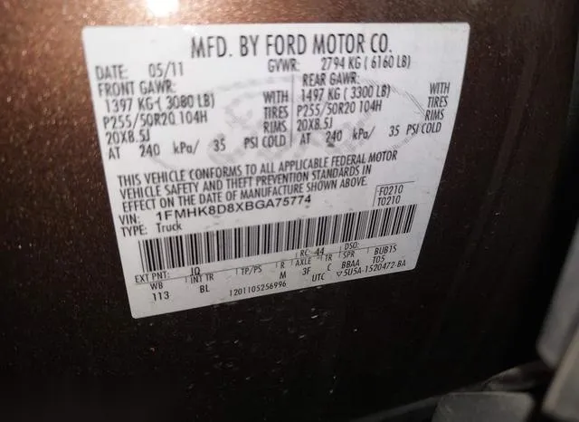 1FMHK8D8XBGA75774 2011 2011 Ford Explorer- Xlt 9