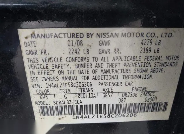 1N4AL21E58C206206 2008 2008 Nissan Altima- 2-5 S 9