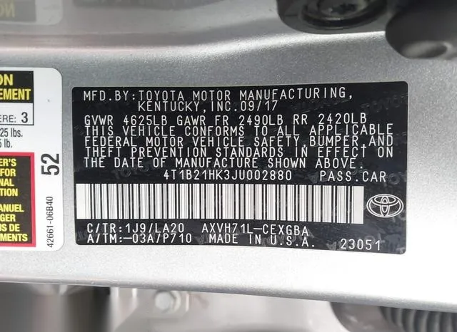 4T1B21HK3JU002880 2018 2018 Toyota Camry- Hybrid Xle 9