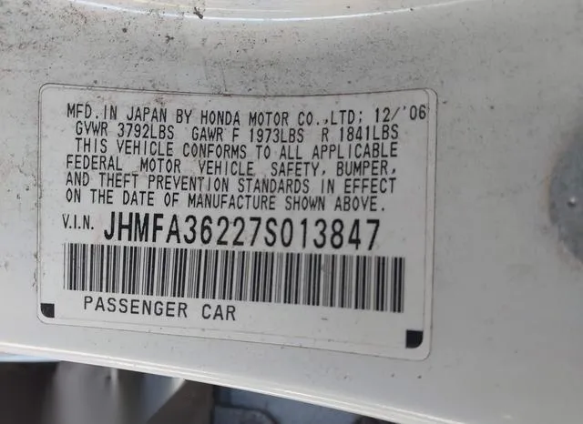 JHMFA36227S013847 2007 2007 Honda Civic- Hybrid 9