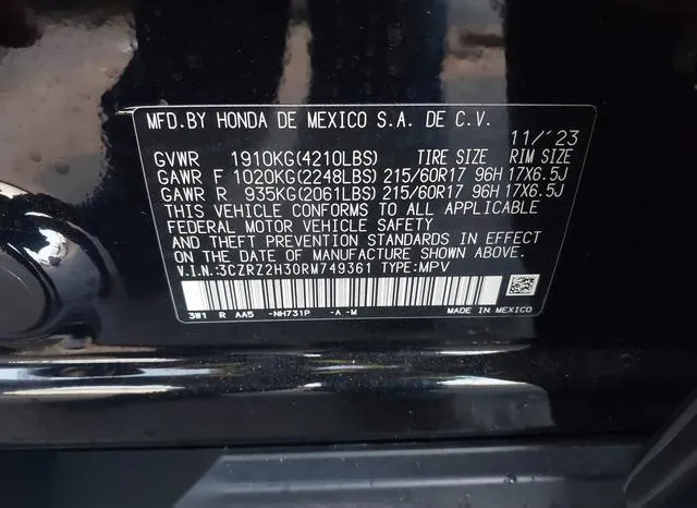 3CZRZ2H30RM749361 2024 2024 Honda HR-V- Awd Lx 9