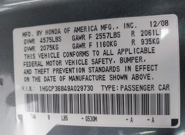 1HGCP36849A029730 2009 2009 Honda Accord- 3-5 Ex-L 9