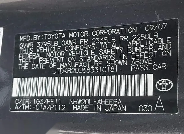 JTDKB20U683310181 2008 2008 Toyota Prius 9