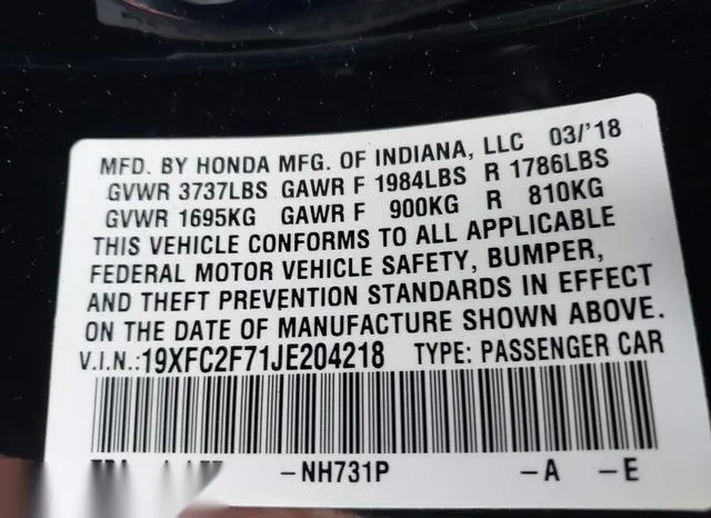 19XFC2F71JE204218 2018 2018 Honda Civic- EX 9