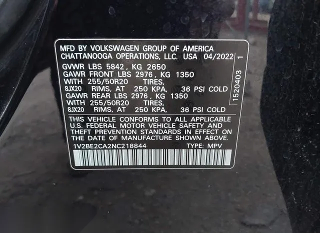 1V2BE2CA2NC218844 2022 2022 Volkswagen Atlas- Cross Sport 3 9