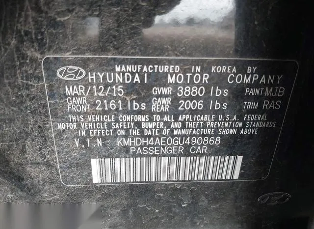 KMHDH4AE0GU490868 2016 2016 Hyundai Elantra- SE 9