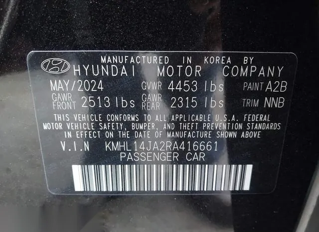 KMHL14JA2RA416661 2024 2024 Hyundai Sonata- Sel 9