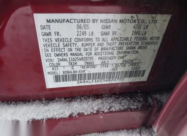 1N4AL11D25N920795 2005 2005 Nissan Altima- 2-5 S 9