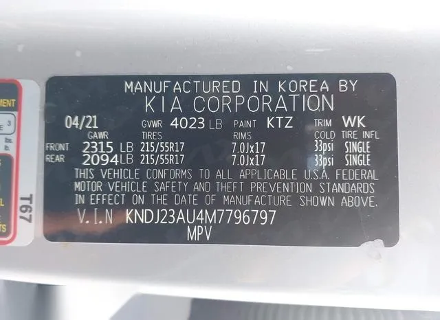 KNDJ23AU4M7796797 2021 2021 KIA Soul- S 9