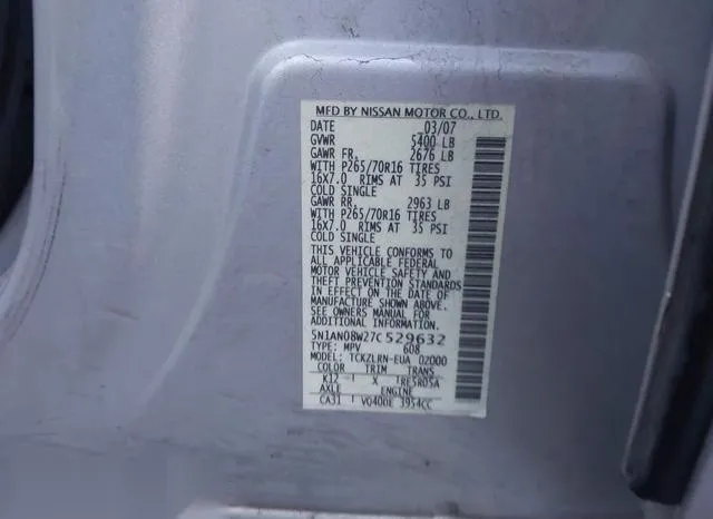 5N1AN08W27C529632 2007 2007 Nissan Xterra- S 9