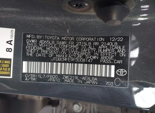 JTDBCMFE9P3008147 2023 2023 Toyota Corolla- Hybrid Le 9