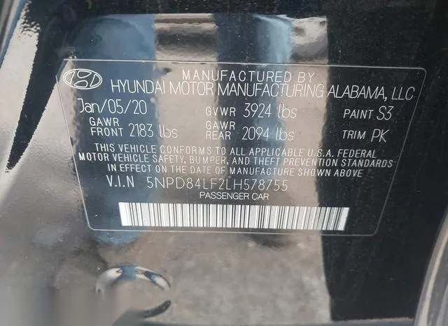 5NPD84LF2LH578755 2020 2020 Hyundai Elantra- Sel 9