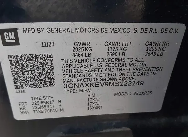 3GNAXKEV9MS122149 2021 2021 Chevrolet Equinox- Fwd Lt 9