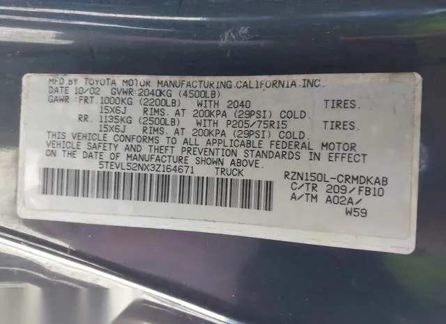 5TEVL52NX3Z164671 2003 2003 Toyota Tacoma 9