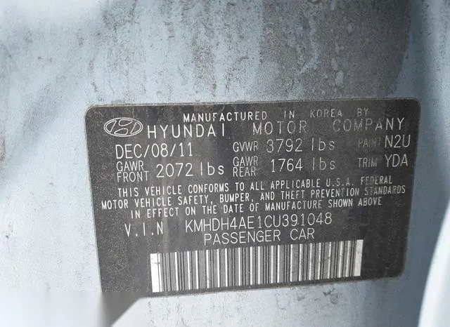 KMHDH4AE1CU391048 2012 2012 Hyundai Elantra- Gls -ulsan Plant- 9