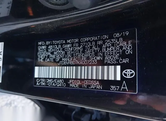 JTDBVRBD7KA007233 2019 2019 Toyota Mirai 9