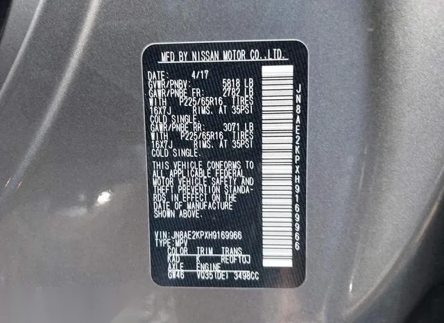 JN8AE2KPXH9169966 2017 2017 Nissan Quest- SV 9