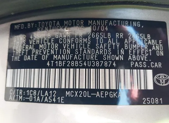 4T1BF28B54U387874 2004 2004 Toyota Avalon- Xls 9