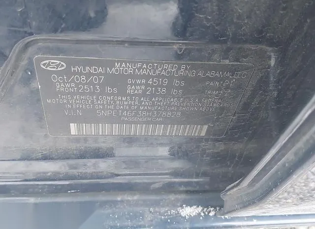 5NPET46F38H378828 2008 2008 Hyundai Sonata- Gls V6 9