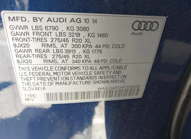 WA1LGAFEXFD010225 2015 2015 Audi Q7- 3-0T Premium 9