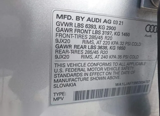 WA1LJAF73MD034737 2021 2021 Audi Q7- Premium Plus 45 Tfsi Q 9