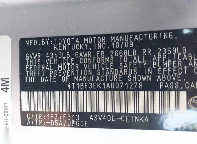 4T1BF3EK1AU071278 2010 2010 Toyota Camry- LE 9