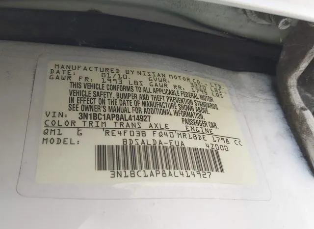 3N1BC1AP8AL414927 2010 2010 Nissan Versa- 1-8S 9