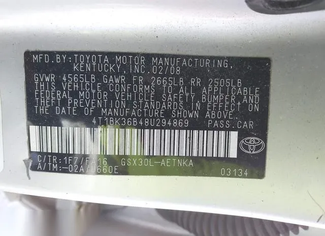 4T1BK36B48U294869 2008 2008 Toyota Avalon- XL 9