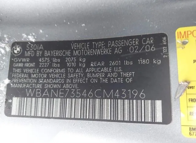 WBANE73546CM43196 2006 2006 BMW 5 Series- 530I 9