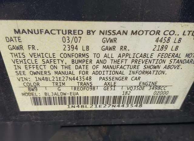 1N4BL21E27N443548 2007 2007 Nissan Altima- 3-5 SE 9