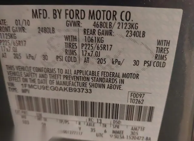 1FMCU9EG0AKB93733 2010 2010 Ford Escape- Limited 9