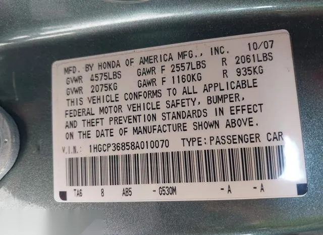 1HGCP36858A010070 2008 2008 Honda Accord- 3-5 Ex-L 9