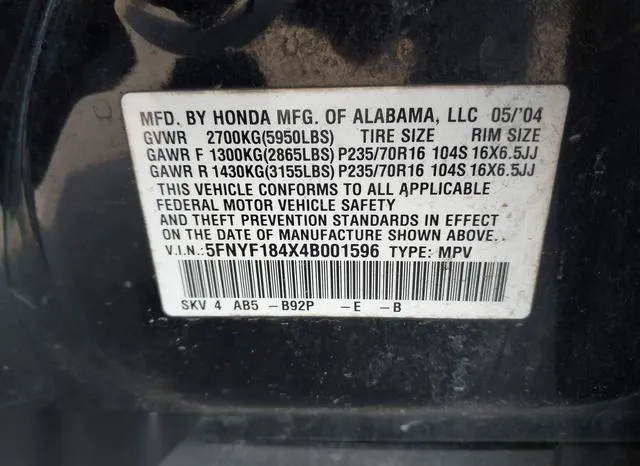 5FNYF184X4B001596 2004 2004 Honda Pilot- EX 9