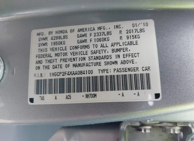 1HGCP2F4XAA084100 2010 2010 Honda Accord- 2-4 Lx-P 9