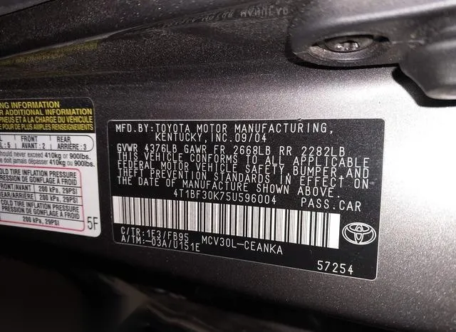 4T1BF30K75U596004 2005 2005 Toyota Camry- Le V6 9