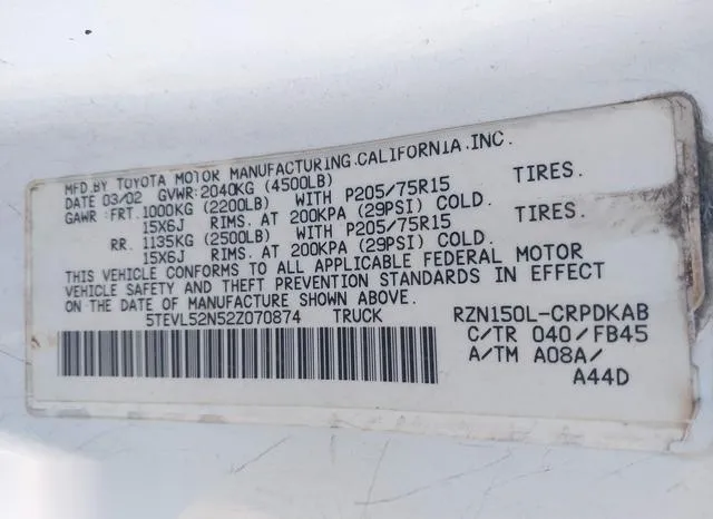 5TEVL52N52Z070874 2002 2002 Toyota Tacoma 9